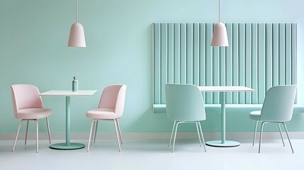 Pastel Pink and Mint Green Restaurant Interior Design