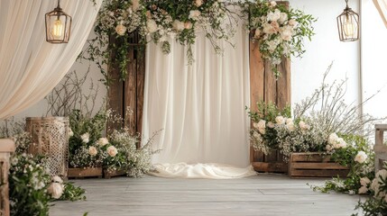 Naklejka premium Rustic Elegance: A Wedding Ceremony Backdrop