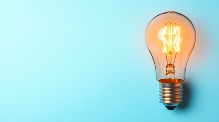 Glowing filament light bulb on vibrant blue background symbolizing bright ideas innovation and modern technology creativity for inspirational energy concept