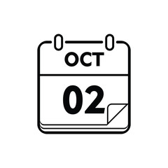 calender icon, 02 october icon with white background