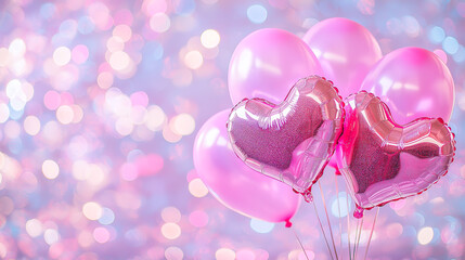 Fototapeta premium Beautiful lilac balloons on a background of shiny blurred candies