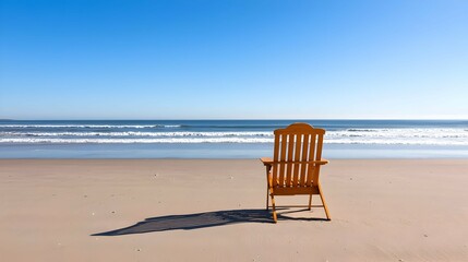 Wooden Chair on Sandy Beach with Ocean View