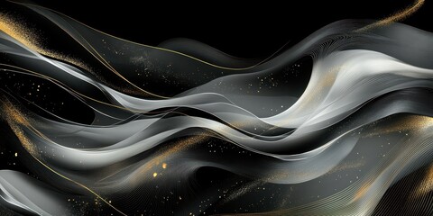 Abstract waves of white black and gold flow elegantly