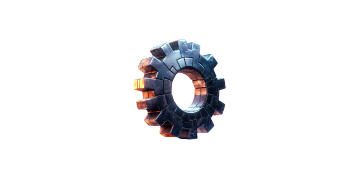 Metallic gear cogwheel with patina isolated on transparent background