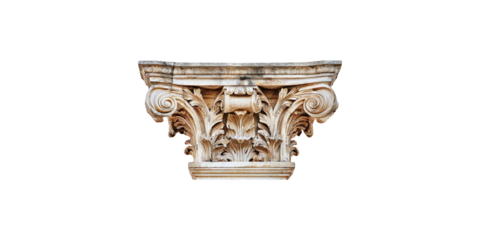 Corinthian architectural column capital isolated on transparent background