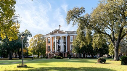 Brick Courthouse with Columns on a Sunny Day