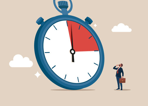 Deadline, timer and punctuality, deadline stopwatch, optimization and productivity. The sense of urgency, the reaction to priority tasks. Flat vector illustration