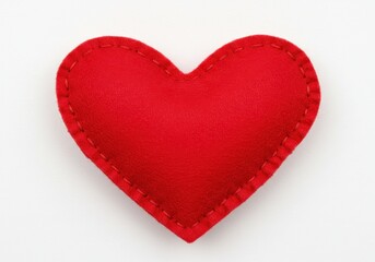 Fototapeta premium Handmade red fabric heart with visible stitching isolated on white background