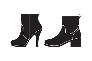 Women's Boots Silhouette and Outline Clipart Set for Digital and Print Designs