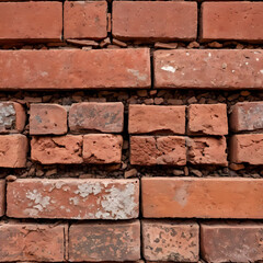 Fototapeta premium Close-up of six old, weathered red bricks arranged in two rows, showing texture and wear, isolated