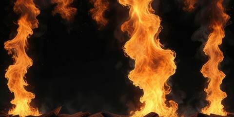 Dark and mysterious flames with a sense of foreboding on black background, sinister sparks, ominous ambiance