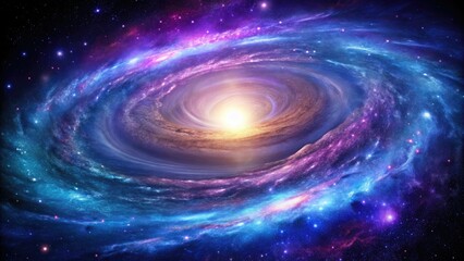 Dazzling spiral galaxy with shades of purple and blue hues, featuring a bright central core, celestial, colorful galaxy