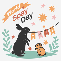 Vector illustration theme: World Spay Day which is celebrated every year during February. Commemorative design with the silhouette of a rabbit and a hamster