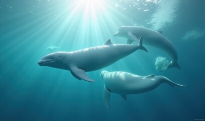 Fototapeta premium Beluga Whales Swimming