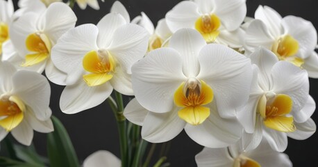 Fototapeta premium Delicate white orchid primrose with intricate yellow center, single bloom, primrose flowers, isolated blooms