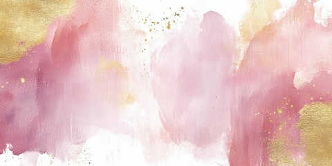 Fototapeta premium Abstract painting with pink and gold washes of color