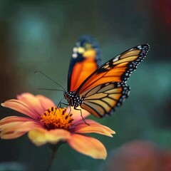 Obraz premium Monarch butterfly on flower, garden background, nature beauty, peaceful scene