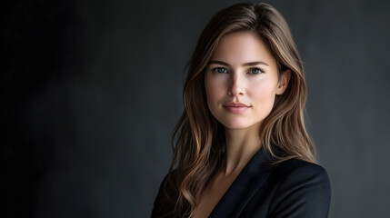 Poised Confidence: A headshot of a young businesswoman radiating elegance and professionalism. Her subtle smile and direct gaze capture a sense of self-assurance.