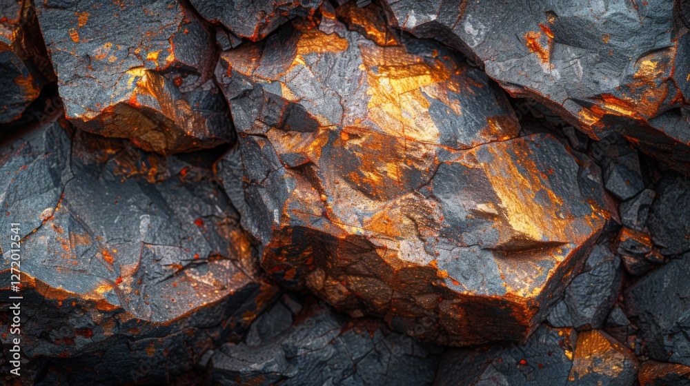Aufkleber Mineral rich rocks are arranged closely together, displaying vibrant colors and textures under natural light, creating an eye catching geological feature in the environment.