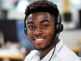 Confident Man with Headset Working on Laptop in Office