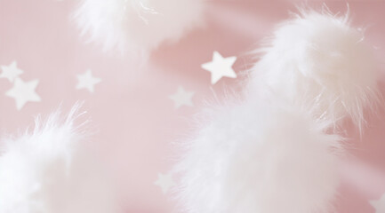 White fluffy balls pink background with white stars
