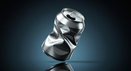 Crumpled aluminum can floating against a dark background