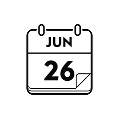 calender icon, 26 june icon with white background