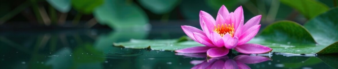 Fototapeta premium Exotic orchid blooms in the splashing water pool, Botanical, Water Lily