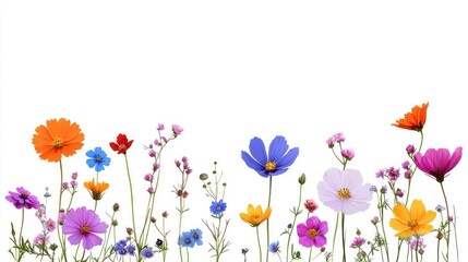 Colorful Cosmos Flowers on White Background