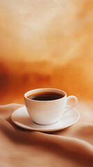 Obraz premium White coffee cup sits on a white saucer on a table