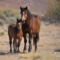 Obraz premium wild horse and foal in the desert