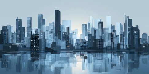 Urban cityscape with modern architecture reflected in still water
