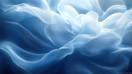 Obraz premium Blue silk fabric swirls, studio shot, dark background, website design