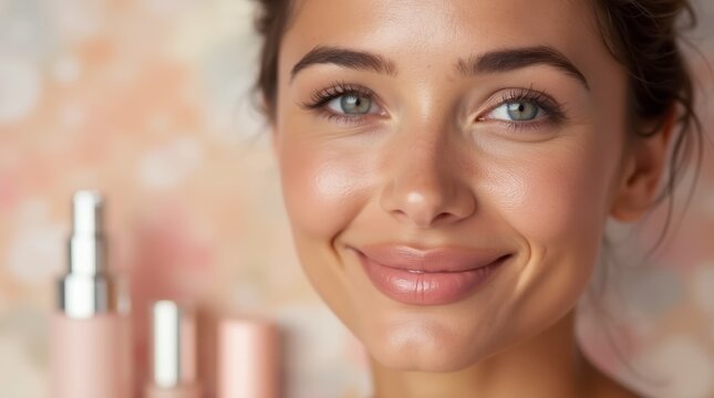 A close-up of a woman with flawless, airbrushed skin after a BB Glow treatment