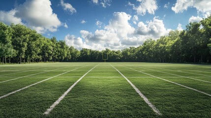 Obraz premium Empty Football Field Under Sunny Sky