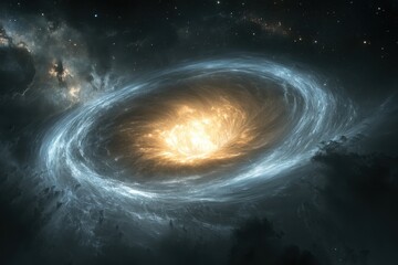 Obraz premium Swirling galaxy in a cosmic dance with bright core illuminating the dark space