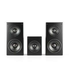 Modern Black Sound Speakers on a Light Background, Cinema Equipment Concept.