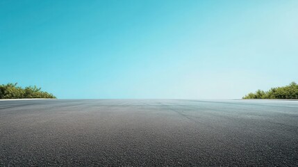 Fototapeta premium Empty asphalt road under clear sky, trees in background