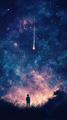 Fototapeta premium Person watches shooting star falling from a colorful galaxy