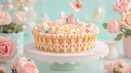 Delicious lemon pie with butterflies