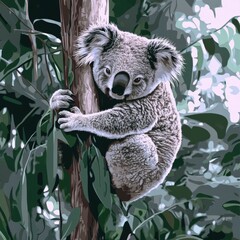 Fototapeta premium Koala resting in an eucalyptus tree during a sunny day