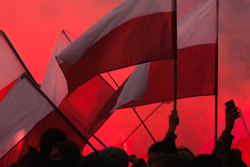 Demonstrators during the independence march in Warsaw on November 11

