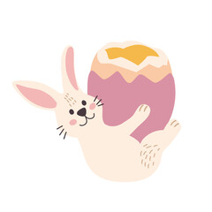 Cute Easter bunny with egg. Vector illustration in cartoon style.