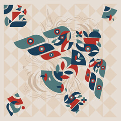 Fototapeta premium Abstract Geometric Shapes Artwork. Hornbill in the wilderness.
