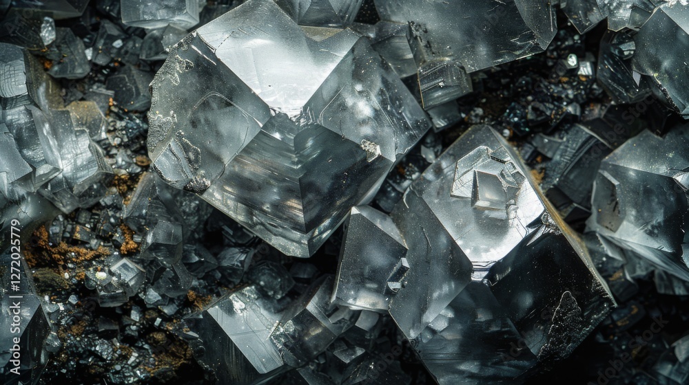 Poster sparkling clear crystals are densely packed together in a striking natural formation, highlighting i