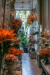 Vibrant flower shop filled with colorful blooms and greenery