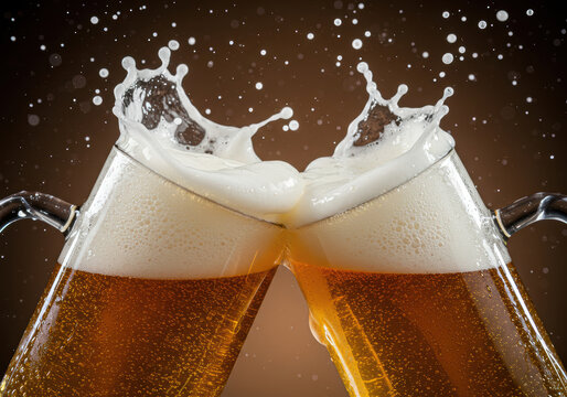 ジョッキに注がれた生ビールーしぶきをあげて乾杯