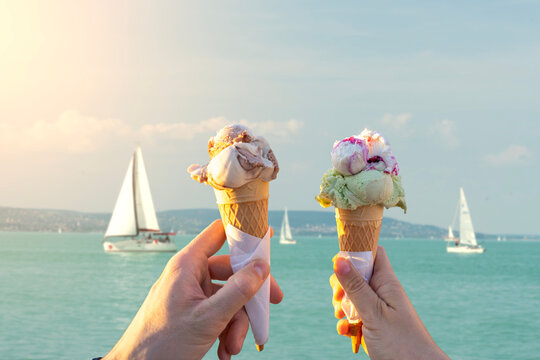 eating ice cream together at Lake Balaton Hungary
