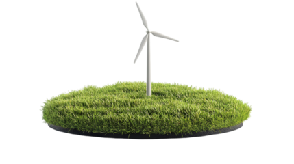 Wind turbine standing on grass. transparent Background, clipping path  -  