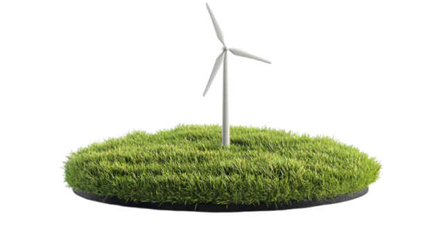 Wind turbine standing on grass. transparent Background, clipping path  -  